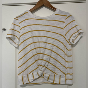 Altar’s State Cleo Waffle‎ Knit Top Size Medium White w/Mustard Stripes